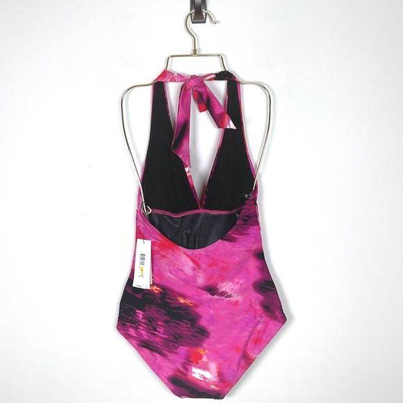 DKNY Swimsuit Tie‎ Halter One Piece Tummy Control UPF 40+ MEDIUM NWT - Picture 4 of 11